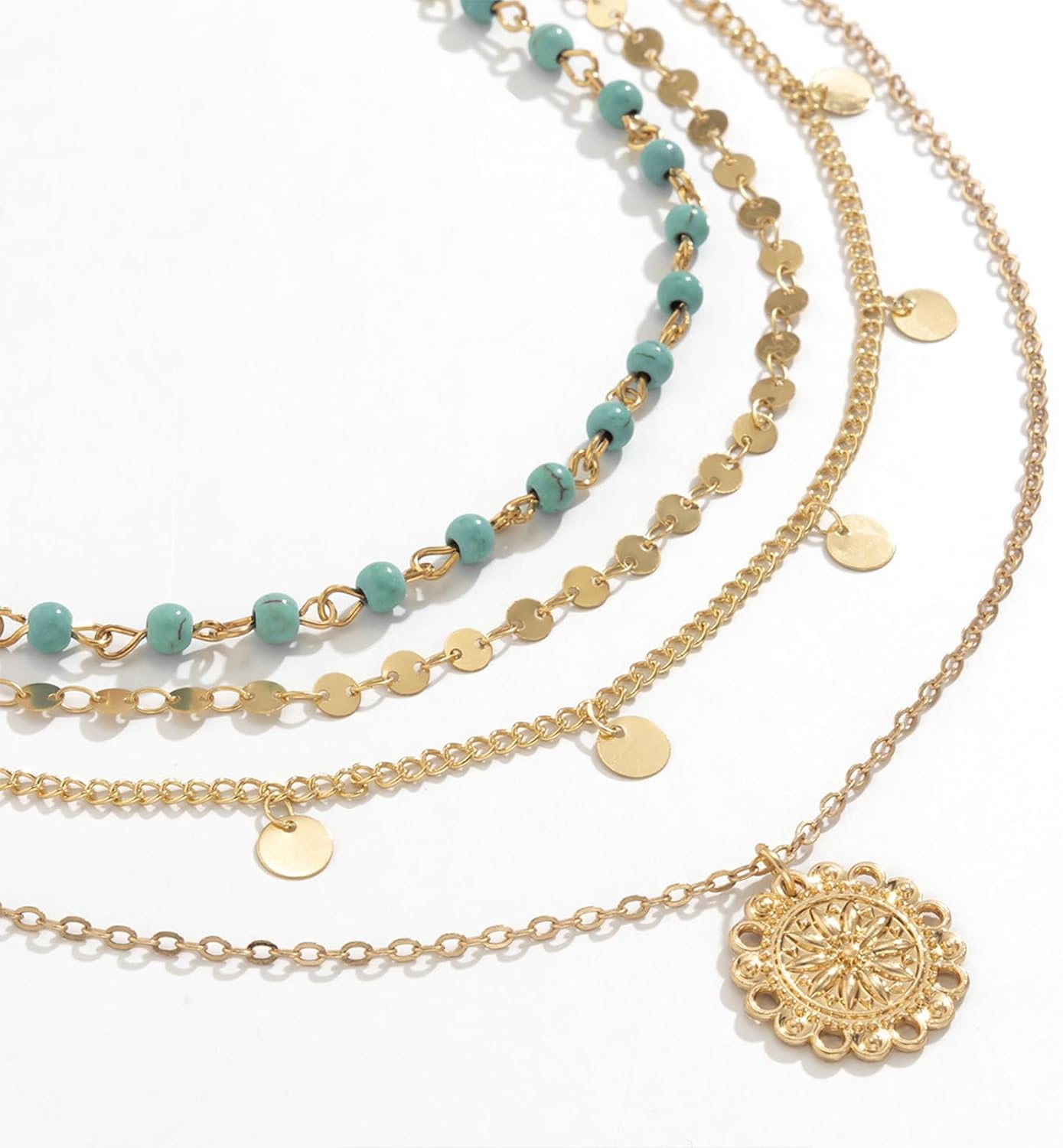 Layered Boho Necklaces for Women Gold Coin Pendant Necklaces Stackable Turquoise Choker Necklace for Women Western Jewelry - Image 5