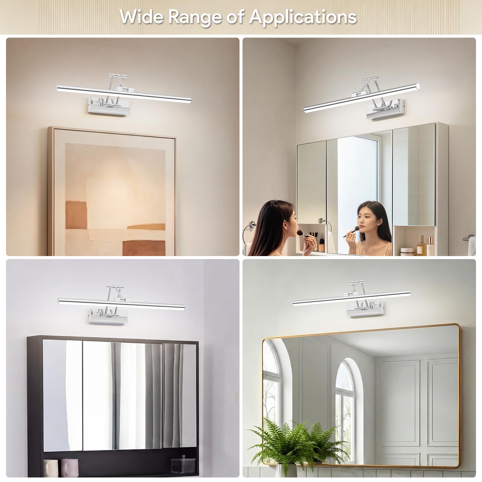 Klighten LED Lámpara de Espejo LED 50cm, Lámpara de Espejo 16W 1200 LM,Lamparas Espejo Giratorias para Baño IP44,Aplique de Espejo de Baño, Blanco Frio 5500K, Chrome