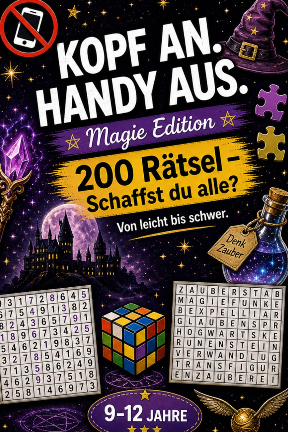 Kopf an. Handy aus. Magie Edition - 200 Rätsel: Perfekt als Geschenk - Rätselbuch für clevere Kinder und Teenager (9 - 12 Jahre)