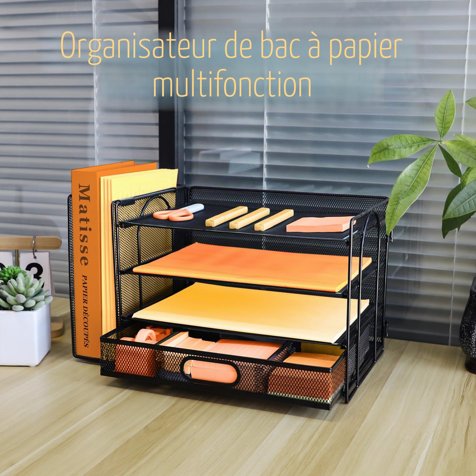 Bac à courrier avec Porte-Documents Vertical, Organiseur de fichiers de Bureau avec tiroir, Plateaux de classement de Bureau A4, Porte-Magazines et Documents pour Bureau à Domicile, Noir