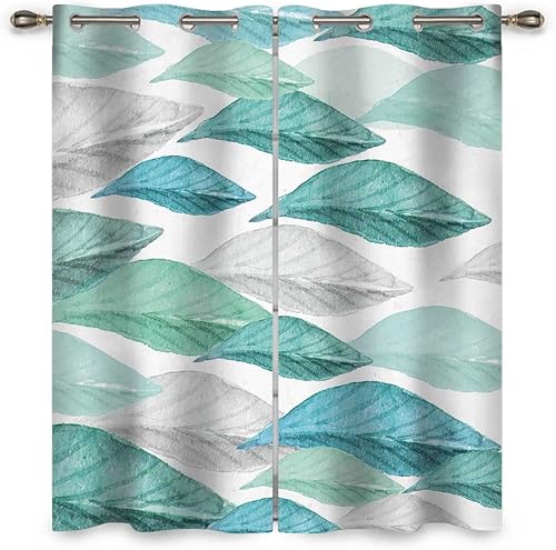 Miniatura 3 de Cortinas verdes para Sala Elegantes Modernas - 2 paneles de hojas de plantas con ojales para sala de estar de 63 pulgadas de ancho x 80 pulgadas de