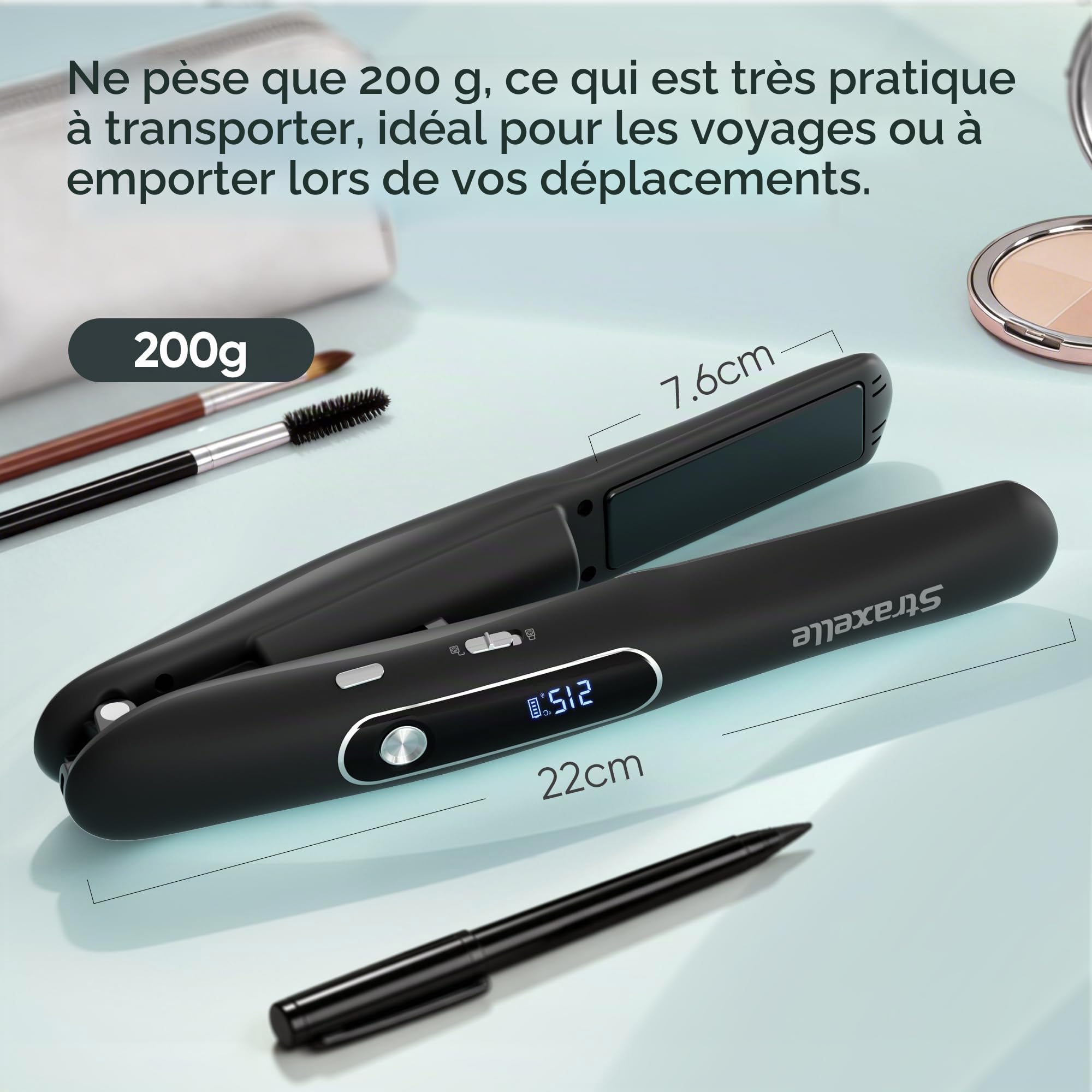 2 en 1 Mini Lisseur Sans Fil de Voyage 175°C-215°C pour Femmes et Hommes