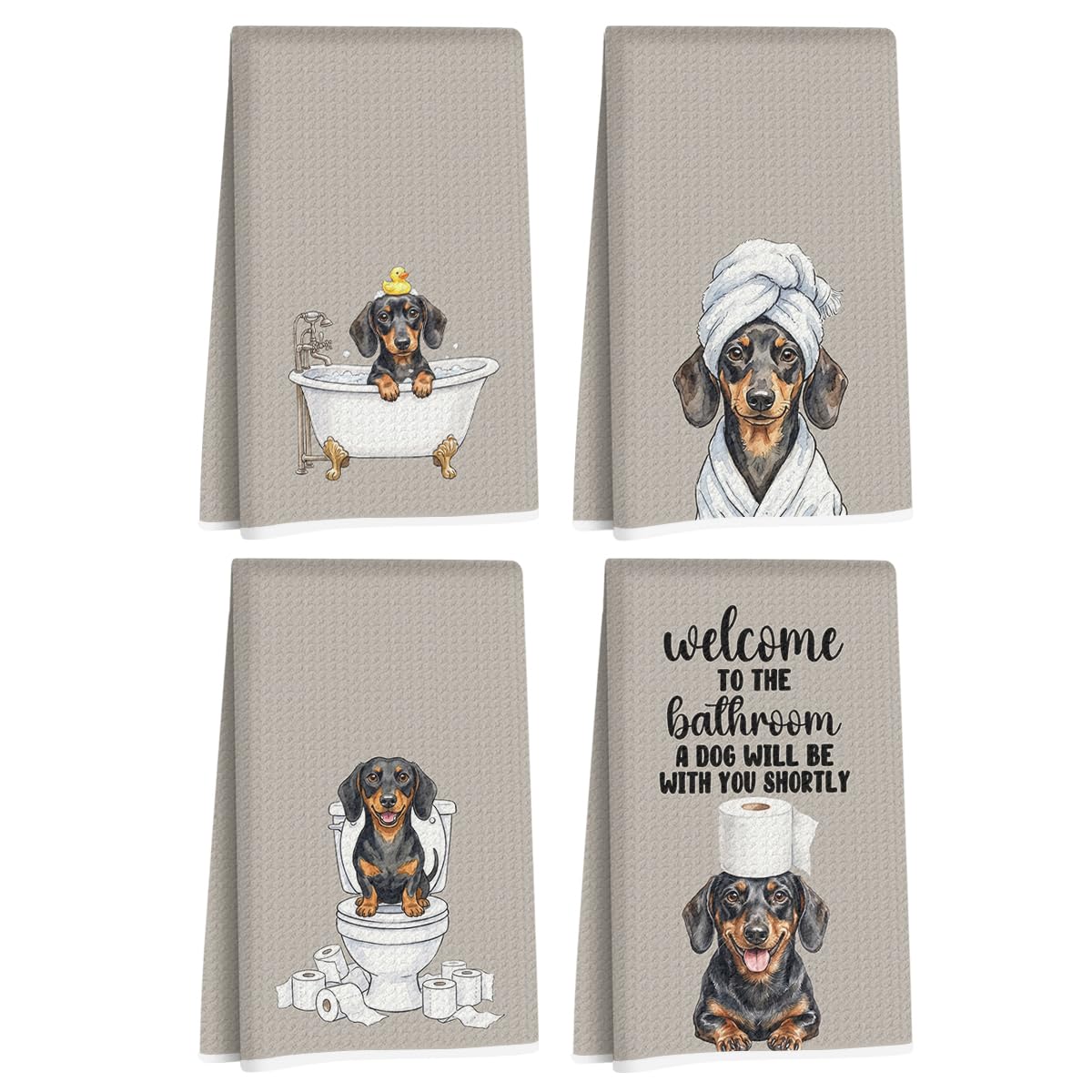 4 Pcs Funny Dachshund Hand Towel, Dachshund Gifts Reusable Dish Towel