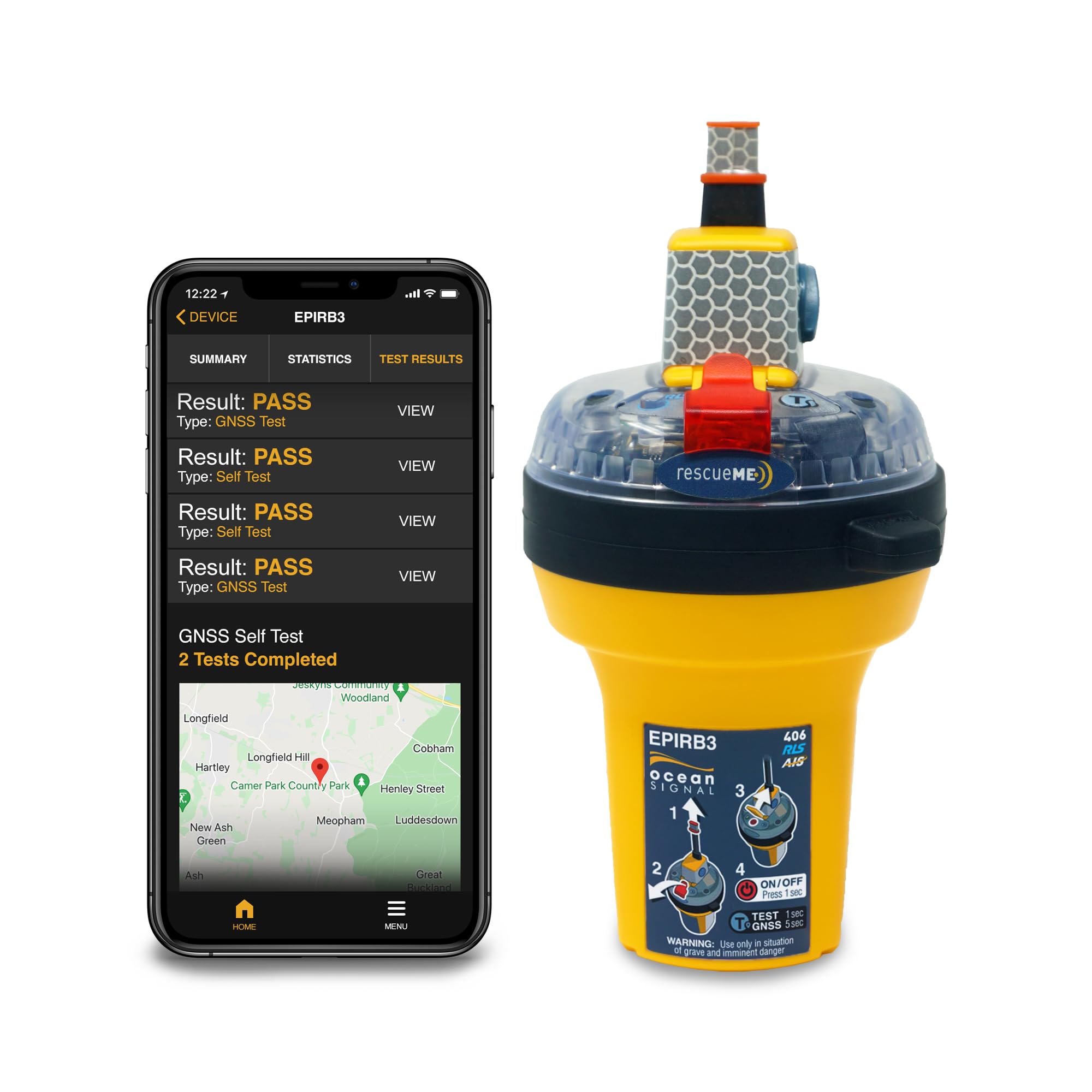 Ocean Signal rescueME EPIRB3 Balise GPS de Détresse Marine 406 MHz avec AIS Intégré et NFC Batterie 10 Ans Autonomie 48 H Flottante Étanche pour Sécurité en Mer