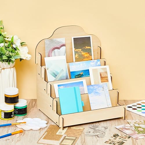 Miniatura 4 de Barydat Soporte de exhibición de tarjetas de felicitación de 4 niveles Soporte de exhibición de etiqueta de madera Soporte de exhibición de tarjetas