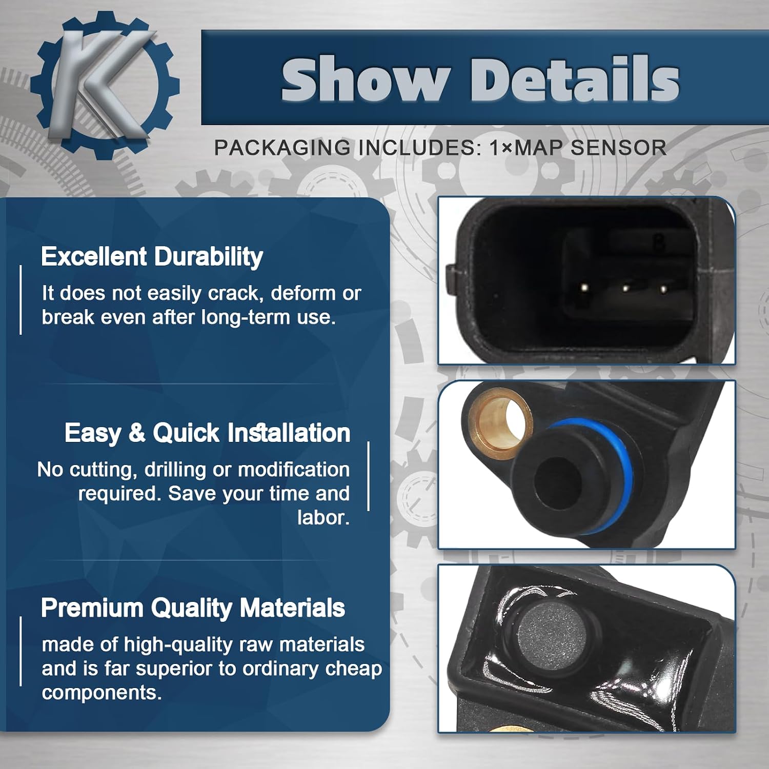 BC3Z-9F479-A BC3Z-9F479-B MAP Manifold Absolute Pressure Sensor with Carbon Clean Spacer Kit for Ford F-250 F-350 Super Duty 6.7L Powerstroke Diesel 2011-2019 BC3Z9F479B CX2372 BC3Q-9F479-AD