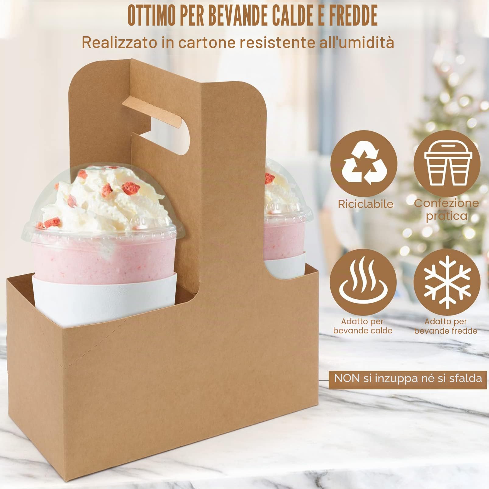 25 Pack Portabicchieri in Cartone, 2 fori Contenitore porta bicchieri con maniglia per bar ristorante contenitori take away
