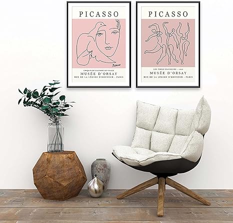 Amazon キャンバスポスターピカソ抽象線画動物の形のイラスト家の装飾の絵画のための現代の壁の芸術の絵80x100cm 32x40in X2フレームレス ウォールステッカー オンライン通販