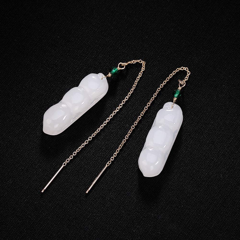 Kolczyki w stylu vintage srebro próby 925 damskie białe jadeitowe fasolki orzechowe eleganckie temperament wysokiej klasy prezent jadeit kolczyki
