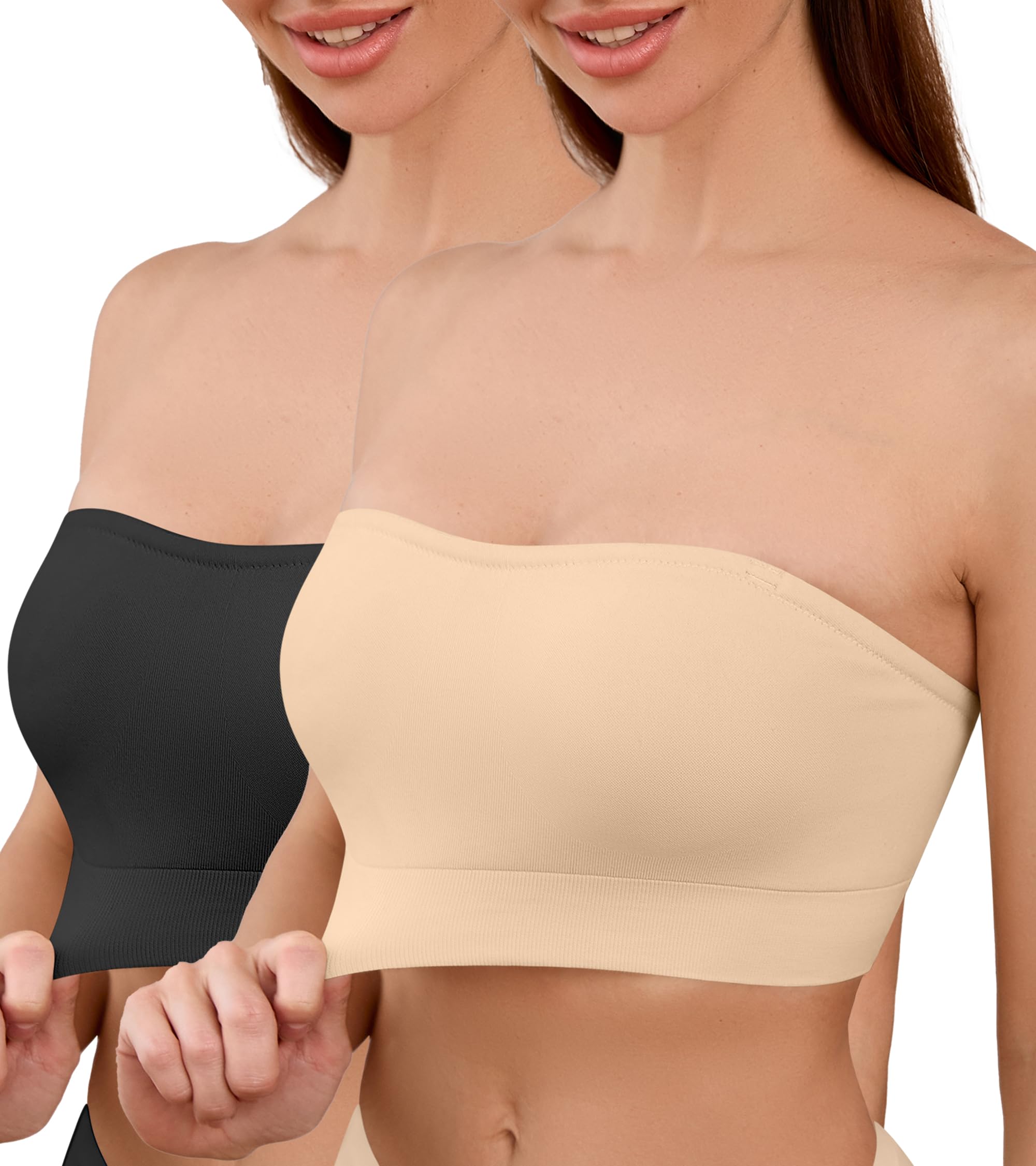 DEANGELMON Strapless Bras for Women Wireless Push Up Non-Slip Bandeau Bra Seamless Clear Straps TubeTop Padded Bralette