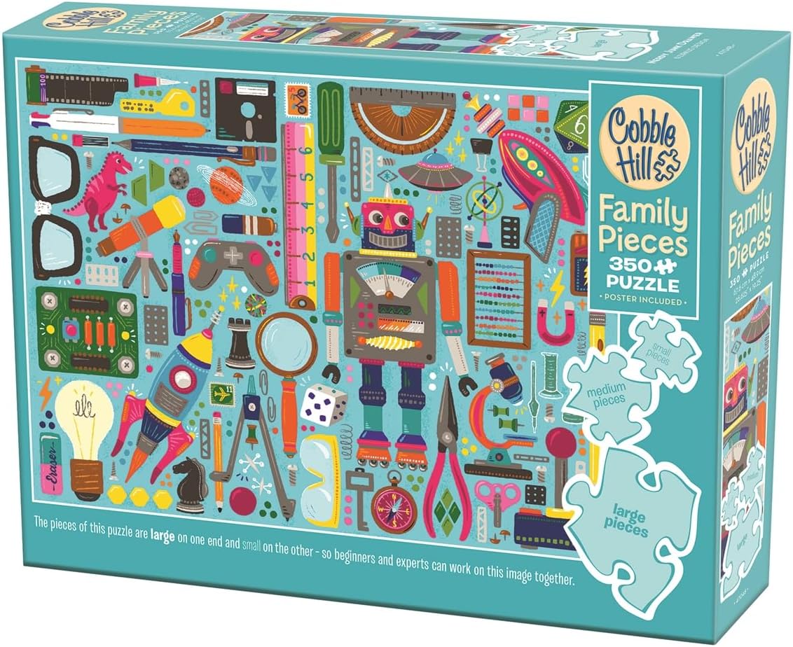 Cobble Hill Family Piece's 350 Puzzle -Nerdy Junk Drawer - Sample Poster Included