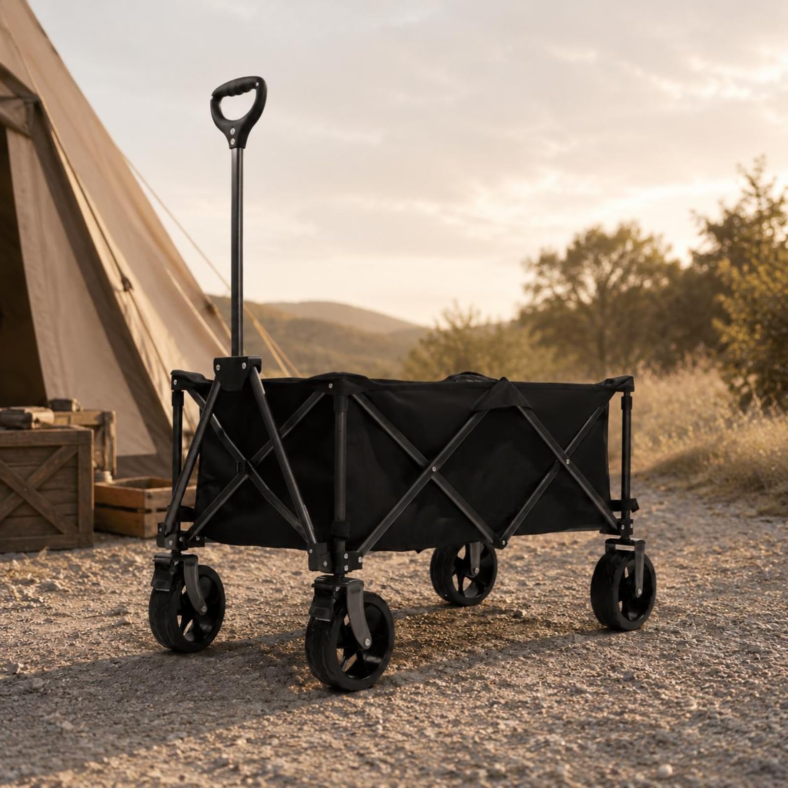 Qianly Carrello Pieghevole da Campeggio Capiente Carrello da Campeggio Pieghevole Robusto per Mercatini, Telaio Argento Con Borsa Nera