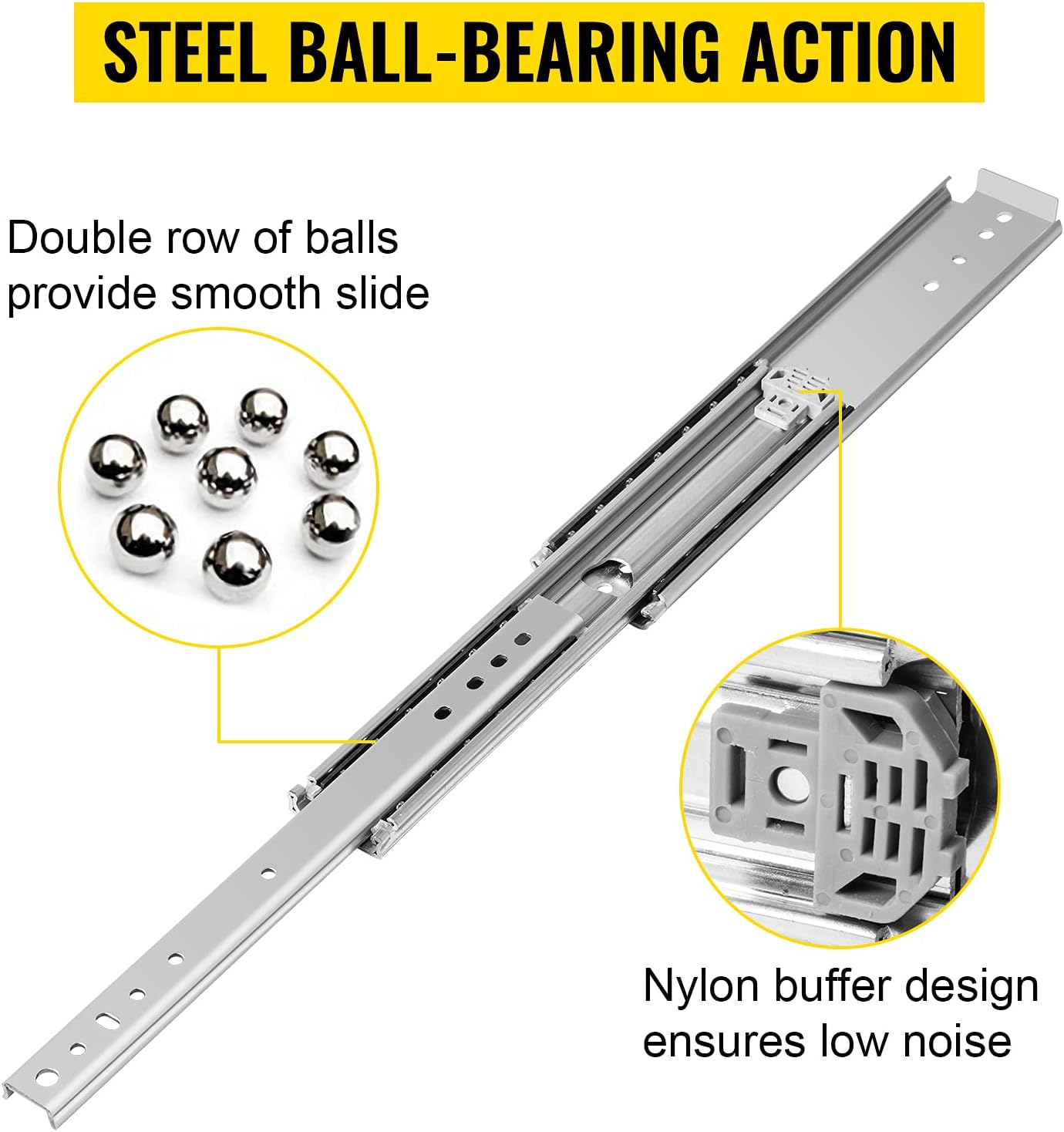 VEVOR Drawer Slides, 1 Pair Heavy Duty Drawer Slides, Ball Bearing Side Mount Drawer Hardware