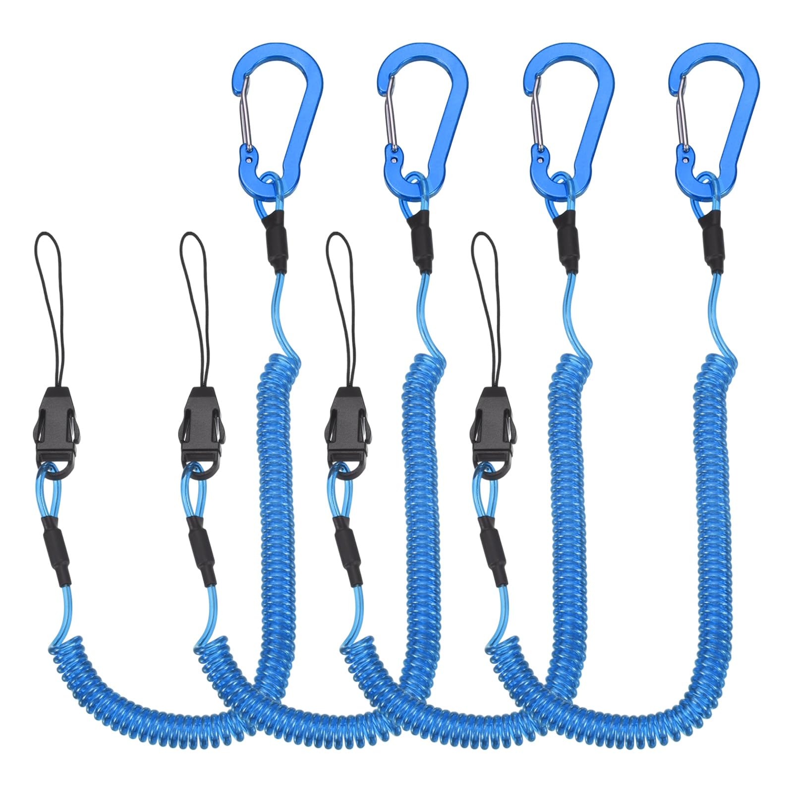 PATIKIL Fishing Lanyard, (1200mm Length, Blue) (4Pcs), Retractable Coiled Tether Anti-lost Rope Coiled with Carabiners and Detachable Buckle, Suit for - Fishing/Hunting /Hiking/Boating