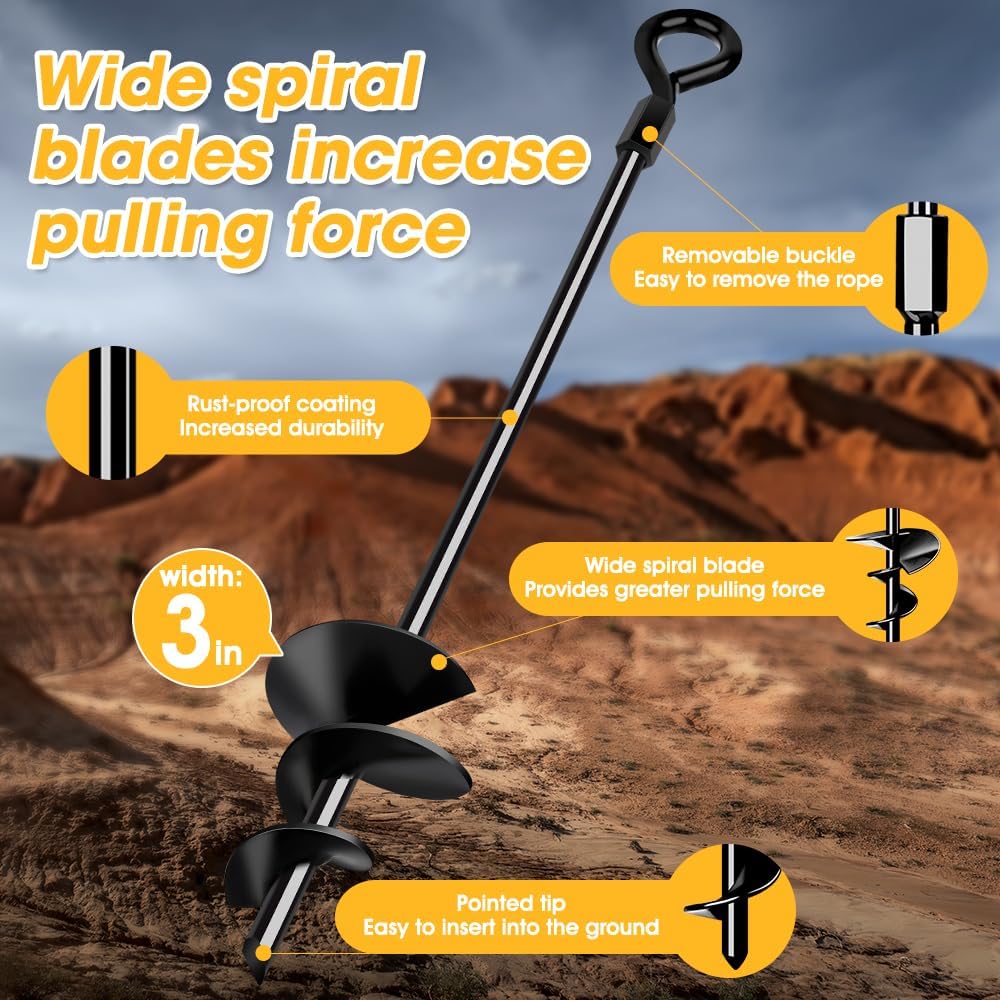 15in 4 Pack Ground Anchors with 1/8" Galvanized Cable Shed Anchor Kit, Trampoline Stakes Anchors High Wind – Ideal for Canopies, Sheds, Car Ports, Swing Sets Gazebo Greenhouse (15 in of 4 Pcs)