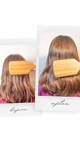 Miniatura 5 de Juego de 2 cepillos de madera para el cabello de Areumdan. Cerdas redondas de bambú ecológico para desenredar y masajear el cuero cabelludo cepillo