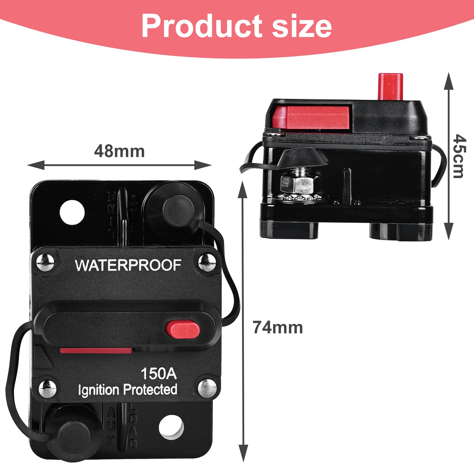 Wyłącznik samochodowy, 150 A, 12 V, 48 V DC, wodoodporny wyłącznik bezpieczeństwa, automatyczny wyłącznik samochodowy, morski, rower, stereo, audio