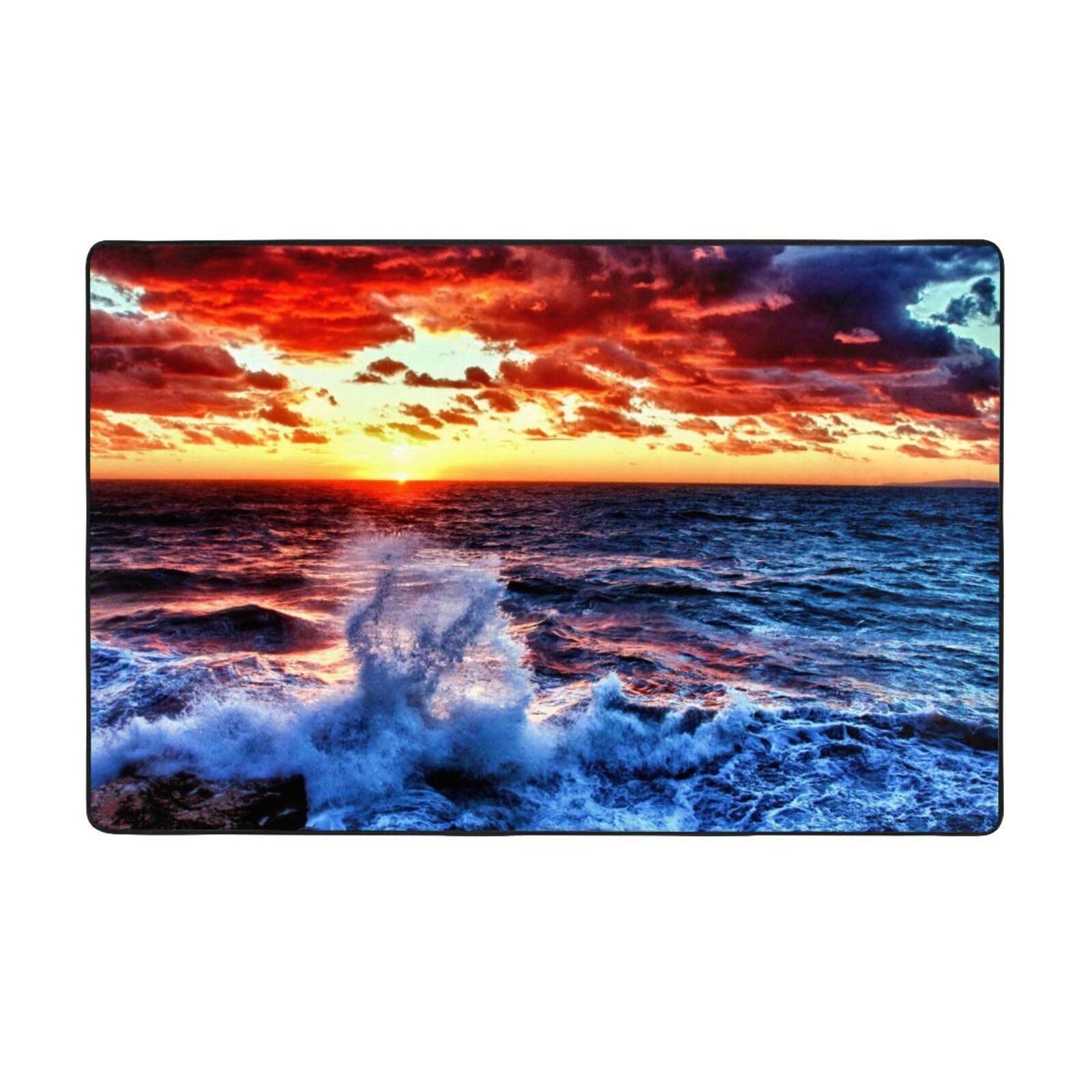 Tapis doux imprimé lever de soleil grand tapis de décoration d'intérieur moderne