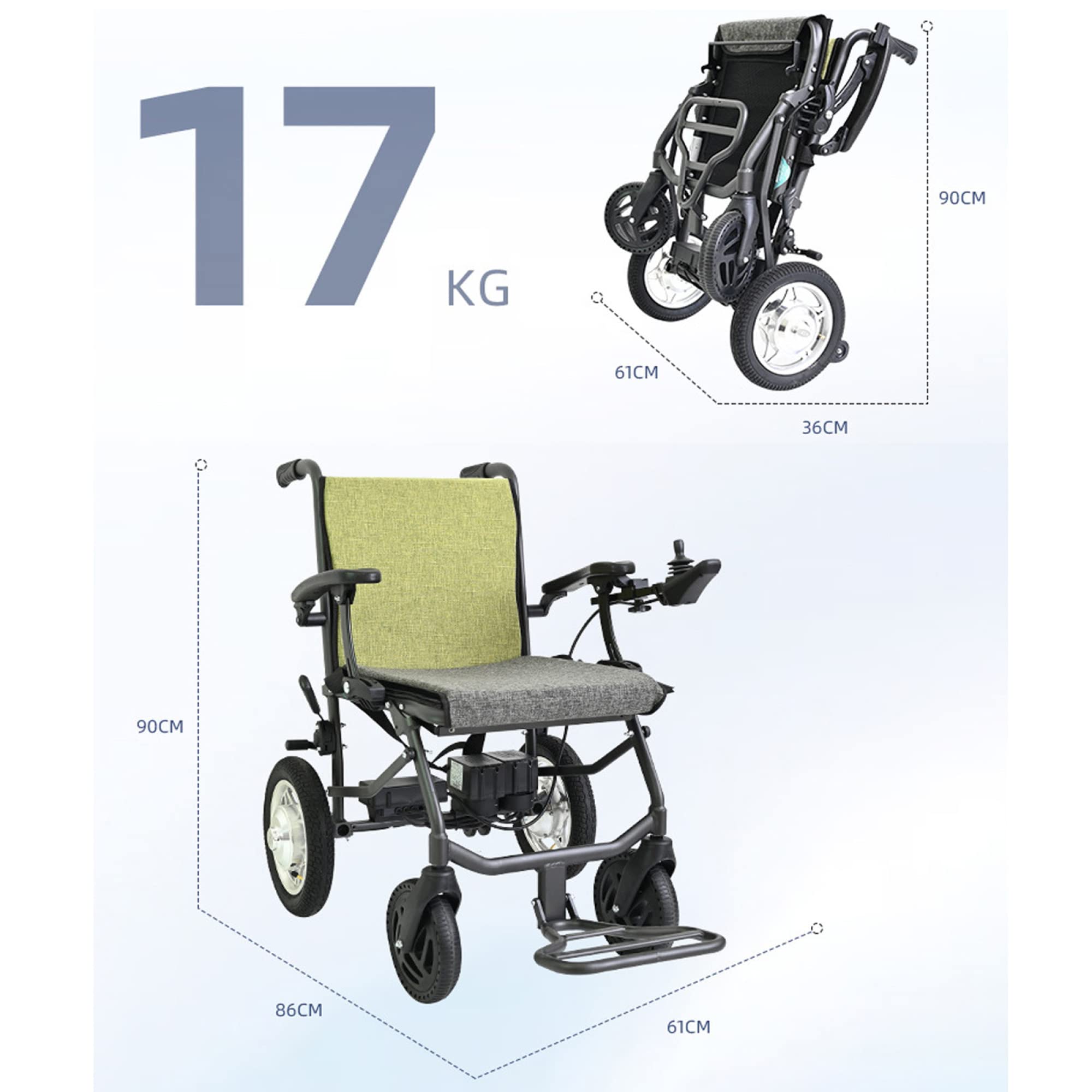Fauteuil Roulant Électrique Pliant, Fauteuil Électrique Tout Terrain Léger à Double Moteur avec 2 Batteries Au Lithium Mobiles pour Personnes Âgées Handicapées