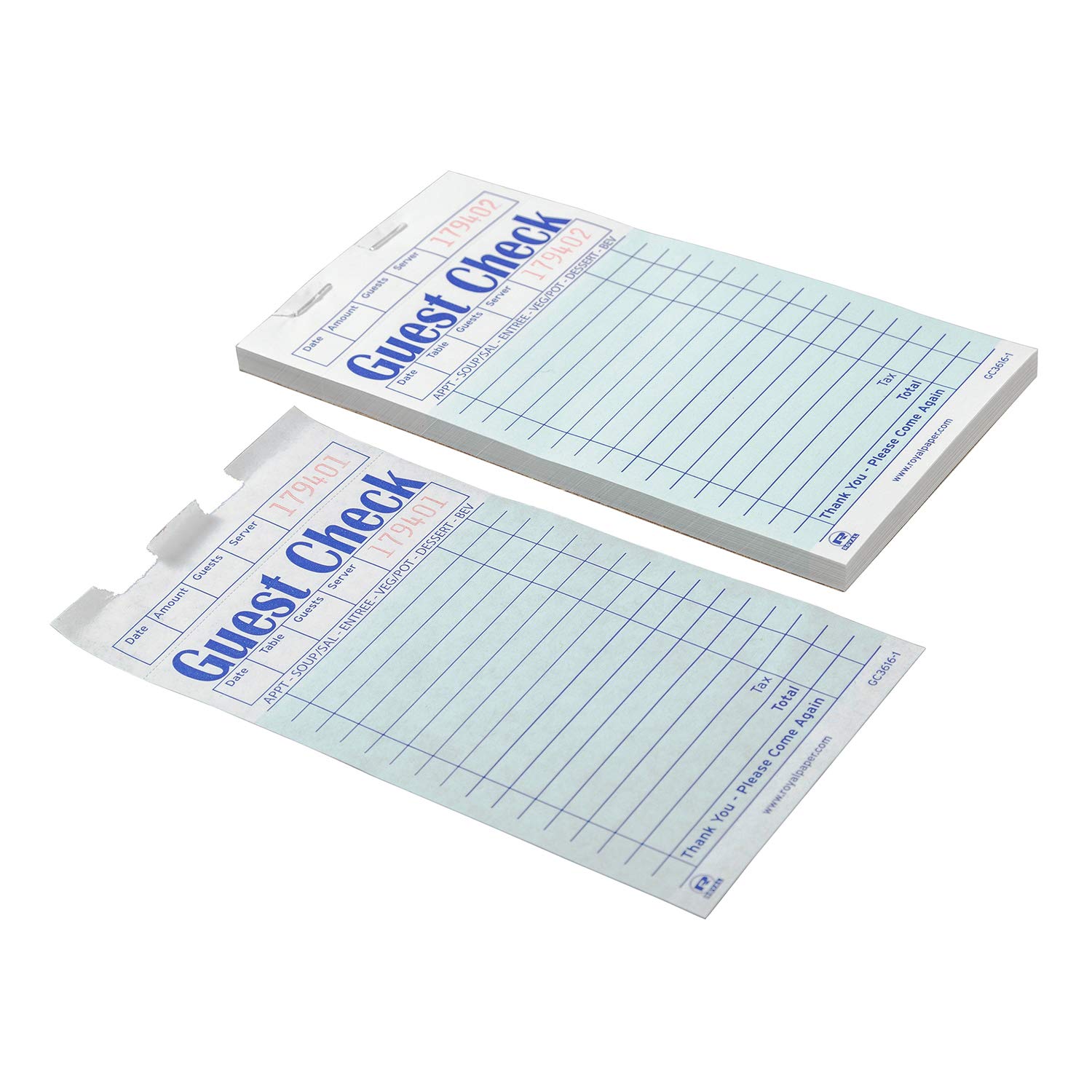 AmerCare Royal Green Guest Check Book - Carbonless 2-Part Server Pads With 17 Lines, Case Of 50 For Restaurants & Wait Staff