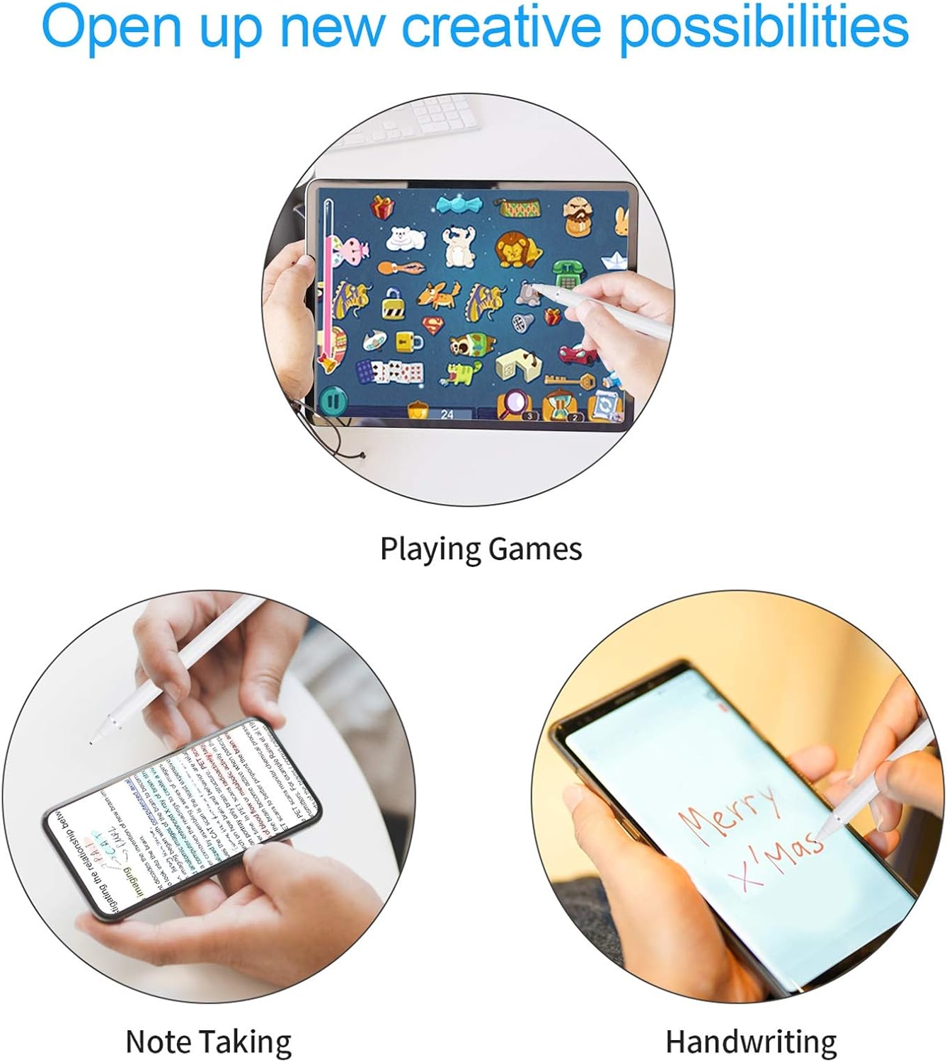 MENKARWHY Active Stylus Digital Pen for Touch Screens, Rechargeable 1.5mm Fine Point Stylus Smart Pencil Compatible with Most Tablet with Glove (White), (E8910BT) : Electronics