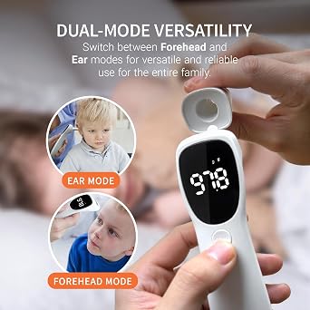 CorDx At Home Flu A/B and COVID-19 Test Kit (5 Pack) and Infrared Thermometer Bundle, 3-in-1 Combo Rapid Antigen Test with Results in 10 Minutes, Forehead and Ear Digital Thermometer