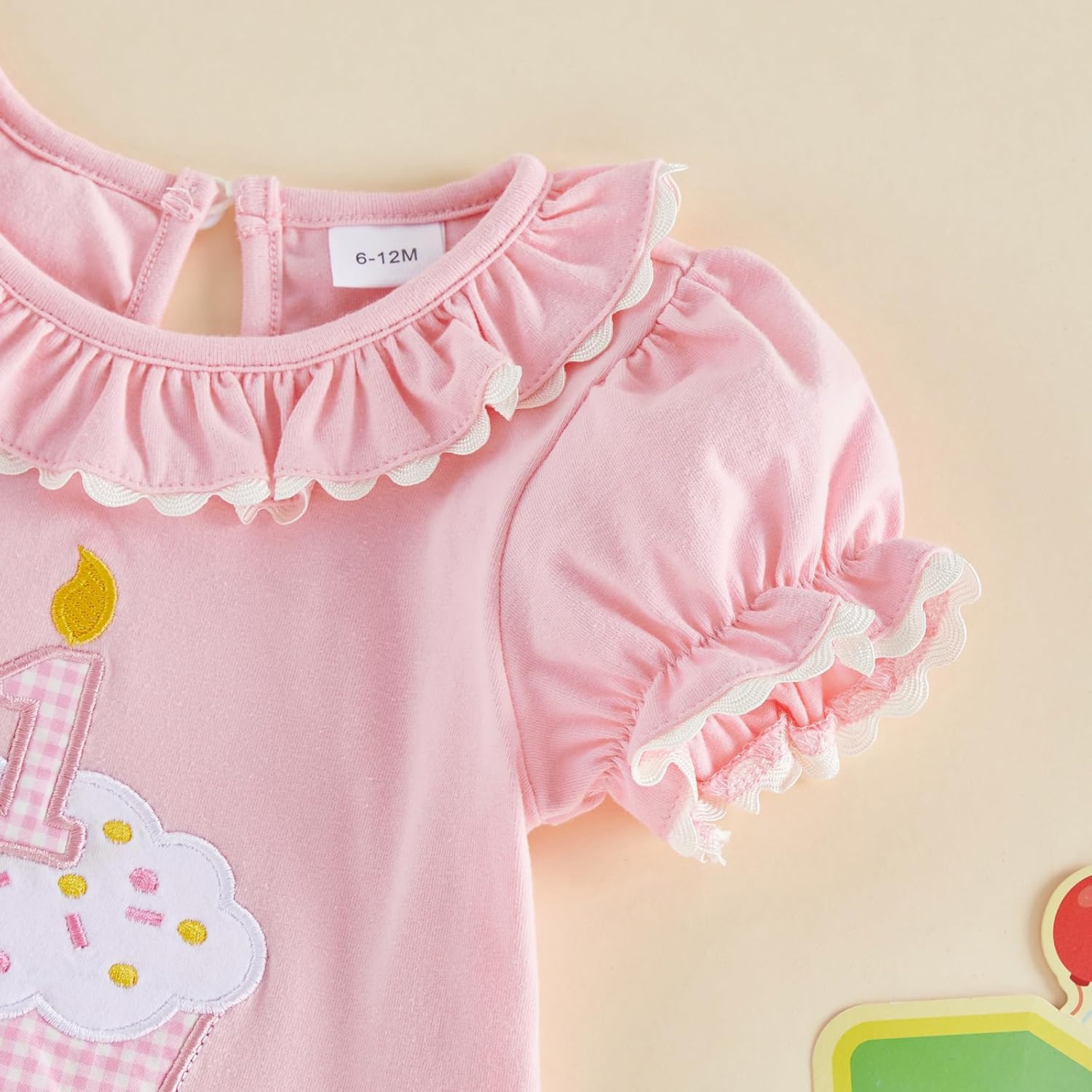 Baby Girl First Birthday Outfit Puff Short Sleeve Romper Bodysuit 1 Cake Embroidery Cake Smash Jumpsuit Clothes - Image 5