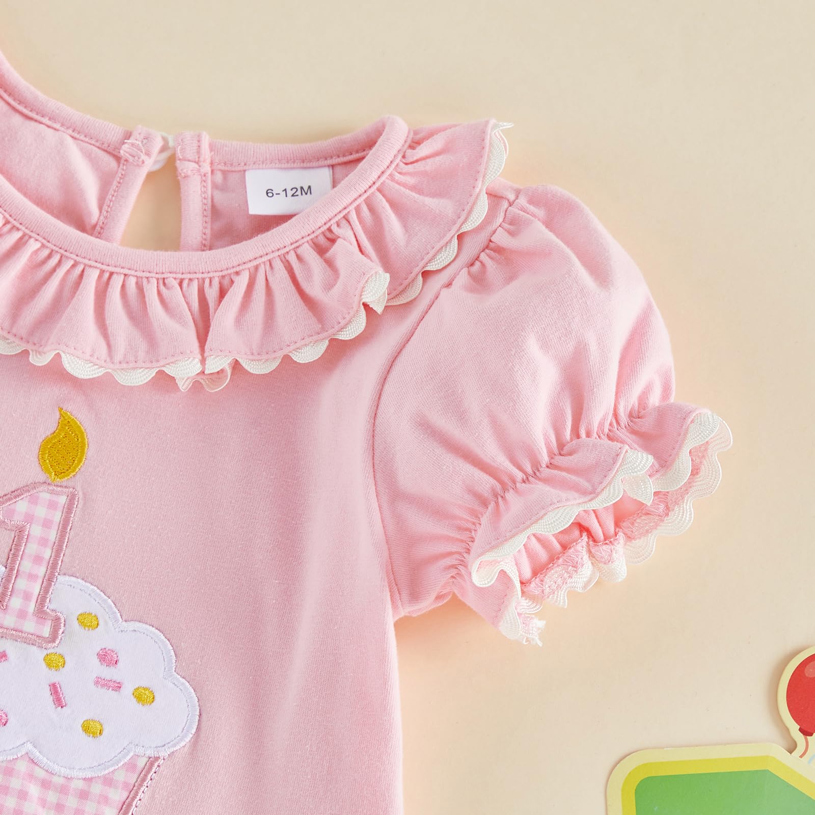 Carolilly Pagliaccetto per neonata, primo compleanno, body a maniche lunghe o corte con motivo a cupcake, design a balze