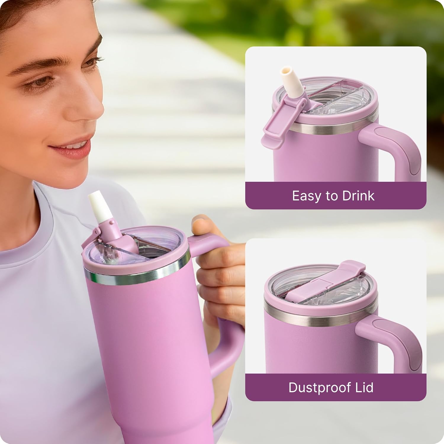 30 oz Leak Proof Flip Straw Lid for Stanley Quencher H2.0 and ProTour Tumbler, 30 oz Replacement Lid for Stanley Cup, Spill Proof(Rose Red) - Image 3