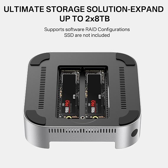 ACASIS Mac mini M4 Dock & Stand with Dual-Bay NVMe SSD Enclosure, Aluminum HDMI Hub for Mac mini M4 and M4 Pro 2024, 4K60Hz HDMI, 4 X 10G USB A, PD 30W, SD/TF, Support SSD B+M M-Key