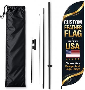 Custom Feather Flag by BCB Print, Personalized Swooper Flag with Photo, Text or Logo, 11.5x2.5 FT Single-Sided HD Print, Optional Add-On 15 FT Pole Kit & Ground Spike, Made in USA,