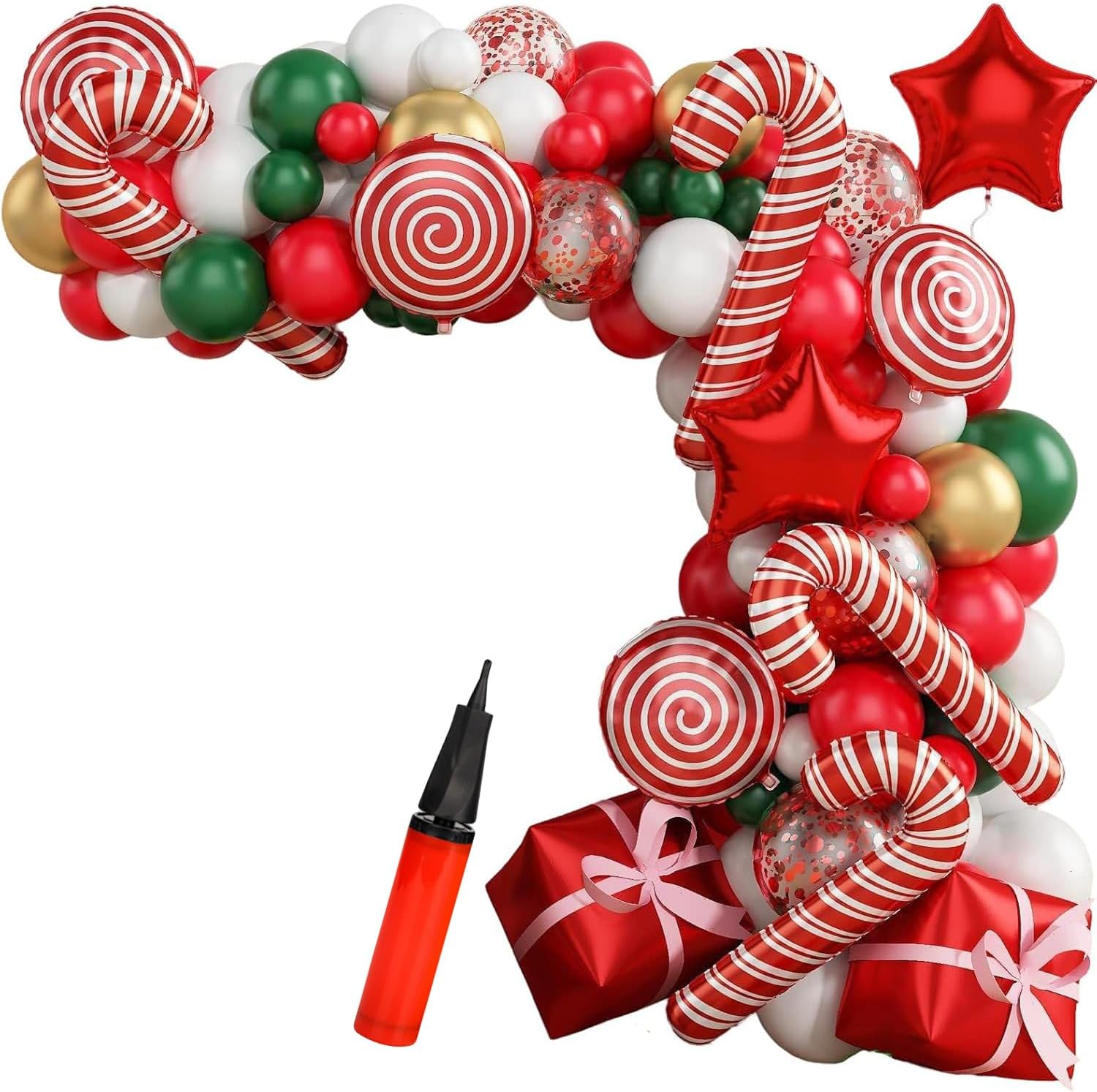 Christmas Red Gift Cane Candy Background Decoration Venue Atmosphere Decoration Balloon Wreath Set (122 pieces)
