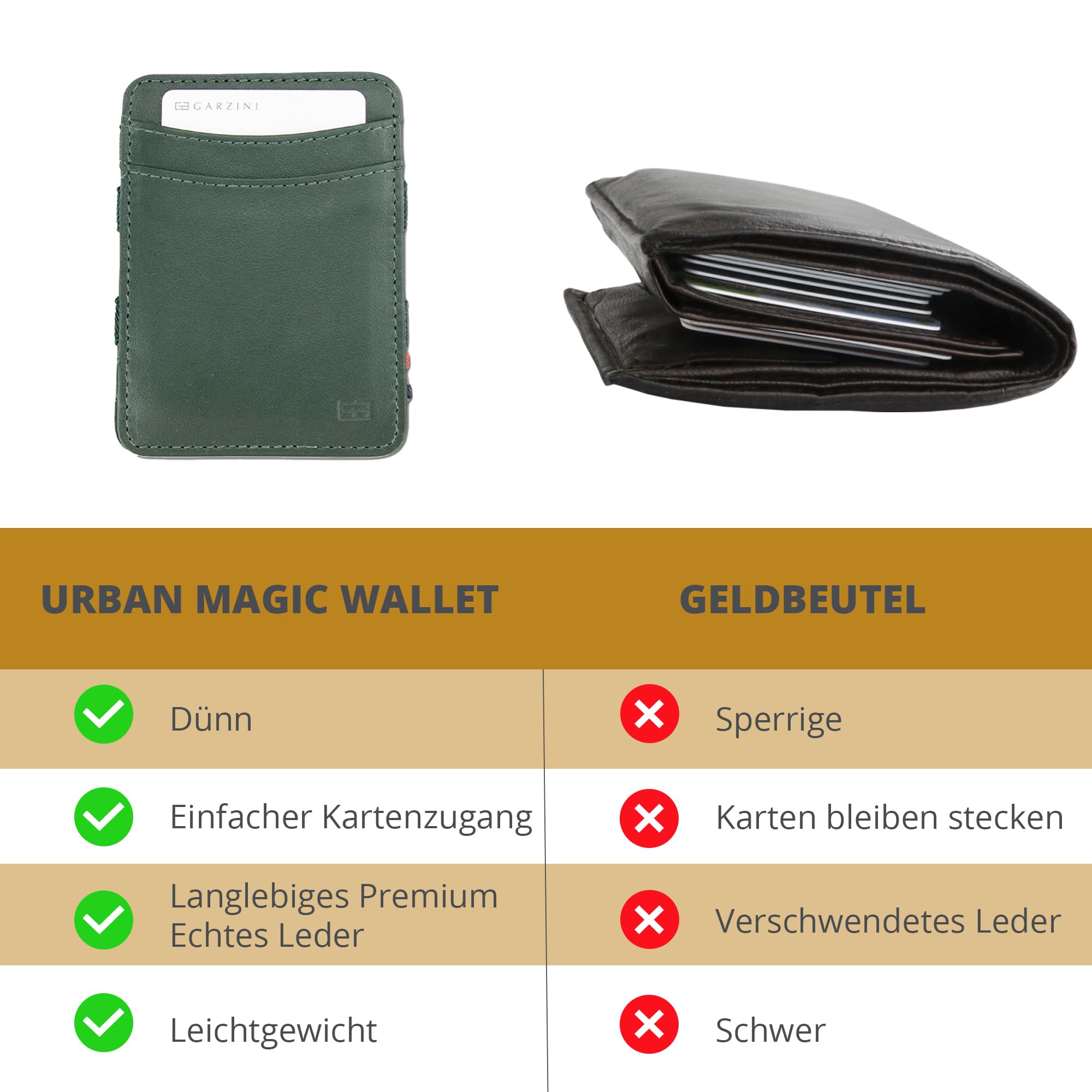 Hunterson Flacher Geldbeutel Fuer Herren aus Leder, Magic Wallet mit RFID-Schutz, Geldboerse mit Kleingeld und Platz Fuer 6 Karten,