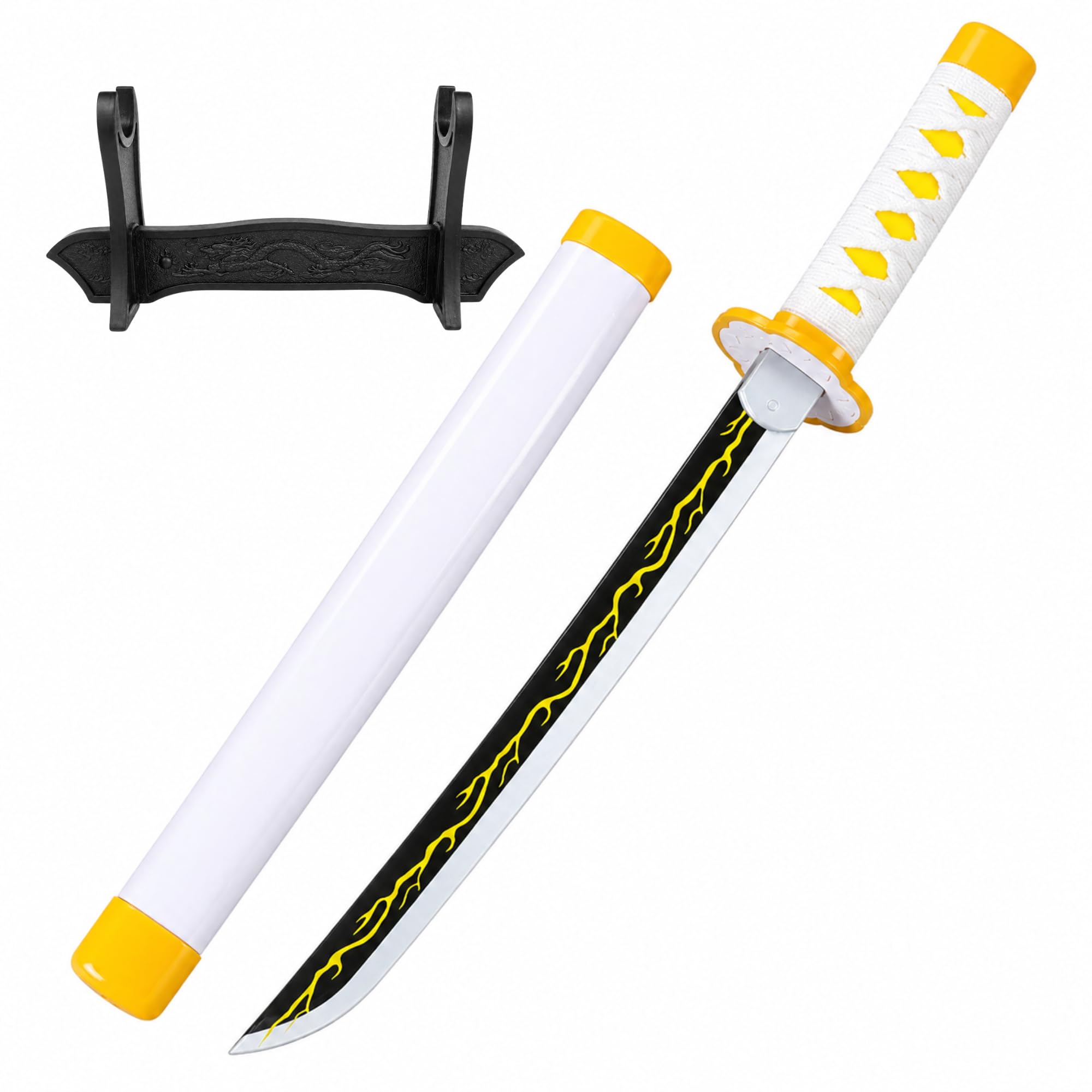 EXCELCHOICE Demon Slayer Zenitsu Katana Sword 42cm Bamboo Wood Anime Agatsuma Zenitsu Katana (Stand Included) Perfect for Anime Gift, Cosplay, Decoration, Display-image-16