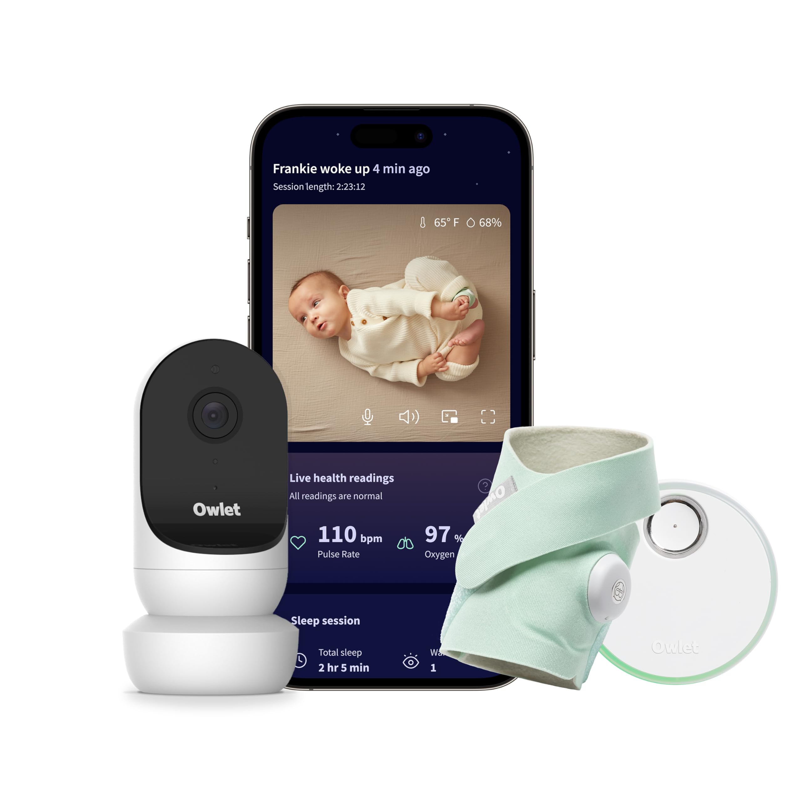 Owlet Dream Duo 2 - Baby Monitor Intelligente: Dream Sock e Owlet Cam 2 - Monitoraggio in tempo reale dei parametri vitali e visualizzazione video HD - Verde Menta