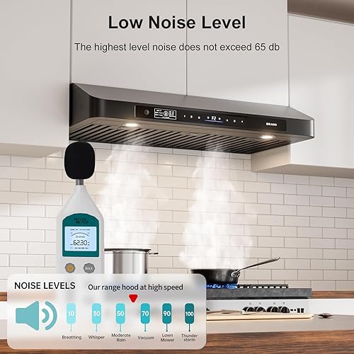 Miniatura 9 de Brano Campana extractora de 36 pulgadas para debajo del gabinete, 900 CFM de vozgestoscontrol táctil con ventilación de campana de cocina con