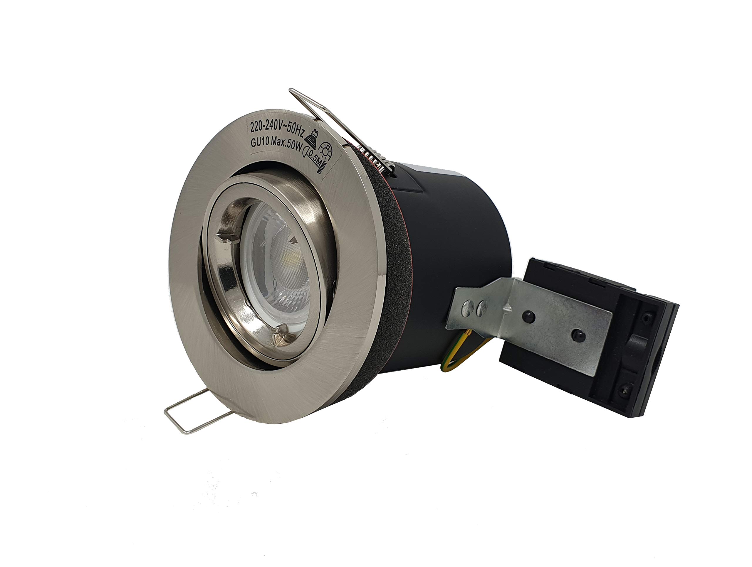 Ukew Satin Chrome Fire Rated Adjustable Recessed Downlights - Pack Of 4 Gu10 Led 240V Tilt Dimmable Spotlights - Kitchen Hallway Ceiling Lights (Satin Chrome)
