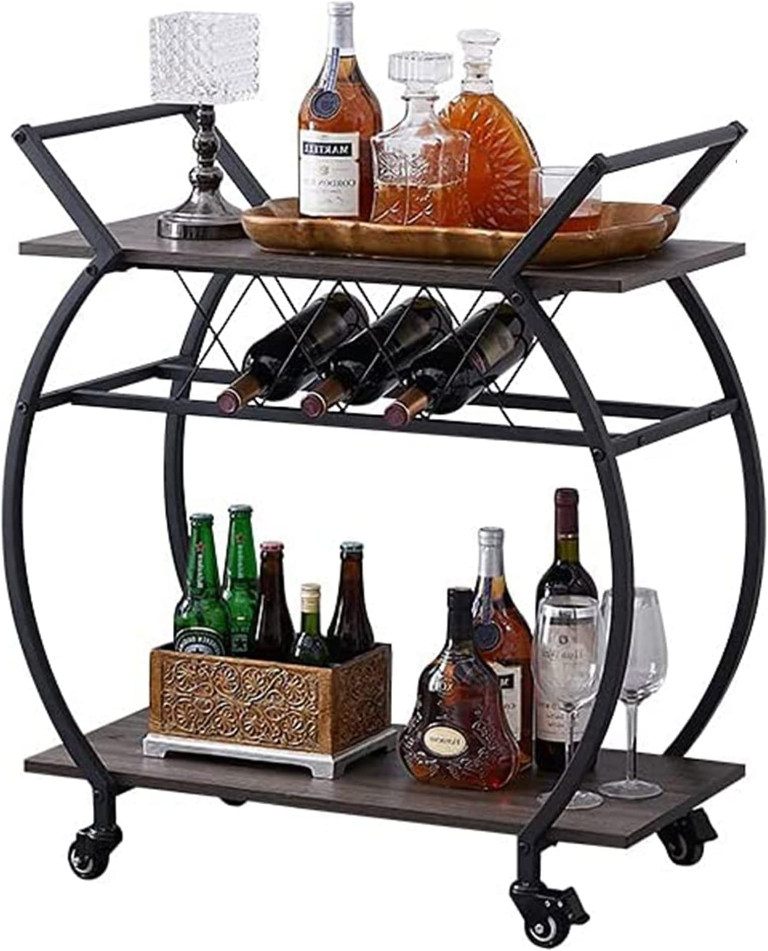 Amazon.com: High Tier 3 Tier Bar Cart with Wheels - Wooden Bar Cart ...