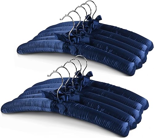 Paquete de 10 perchas acolchadas de satén azul para suéteres, colgador de blusa con espuma gruesa y suave para lencería de vestido de novia, ropa