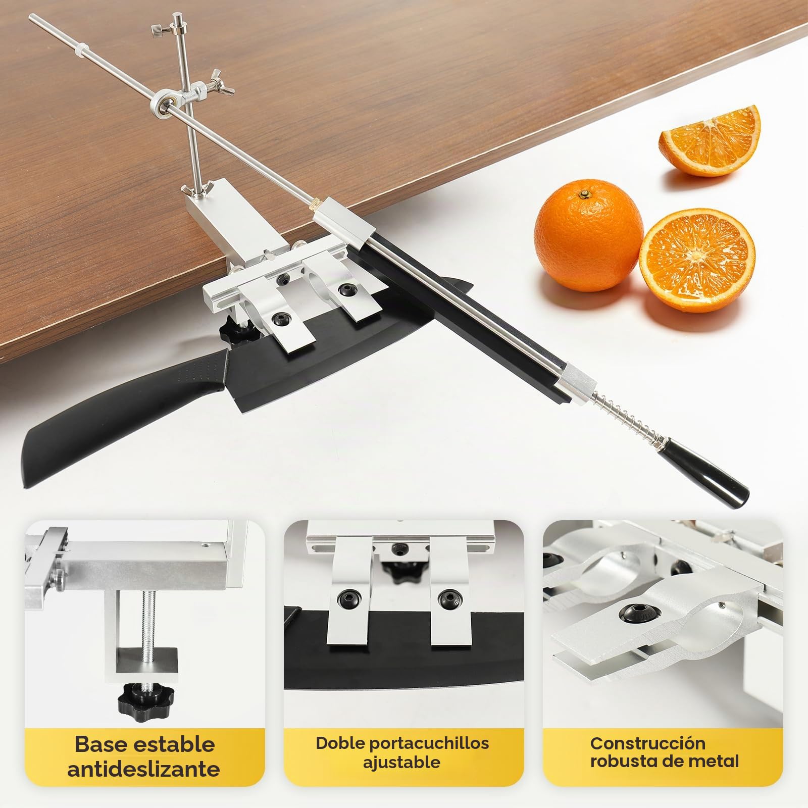 Afilador de Cuchillos Profesional, Afilador Cuchillos Manual Aluminio, Sistema de Afilado de Cuchillos Rotación de 360° con Ángulo Fijo, con 6 Diamante (120# 400# 800# 1000# 2000# 3000#)