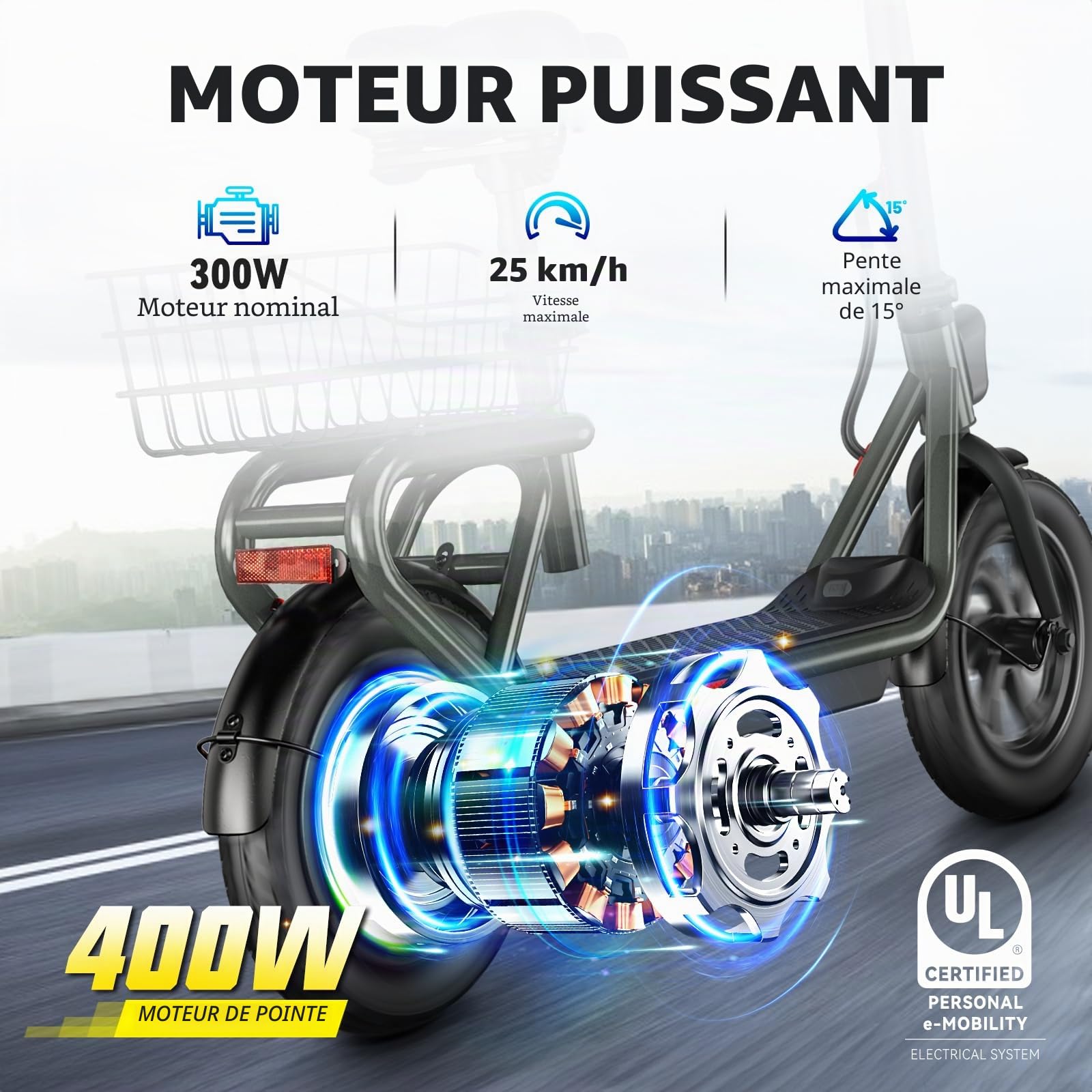 SISIGAD Trottinette Electrique 12 Pouces Trottinette Electrique Adulte Pliable E Scooter avec Panier Amovible, E Roller 36V 7.8AH Batterie 25km/h Maxi Vitesse 300W Moteur, Double Frein & Léger