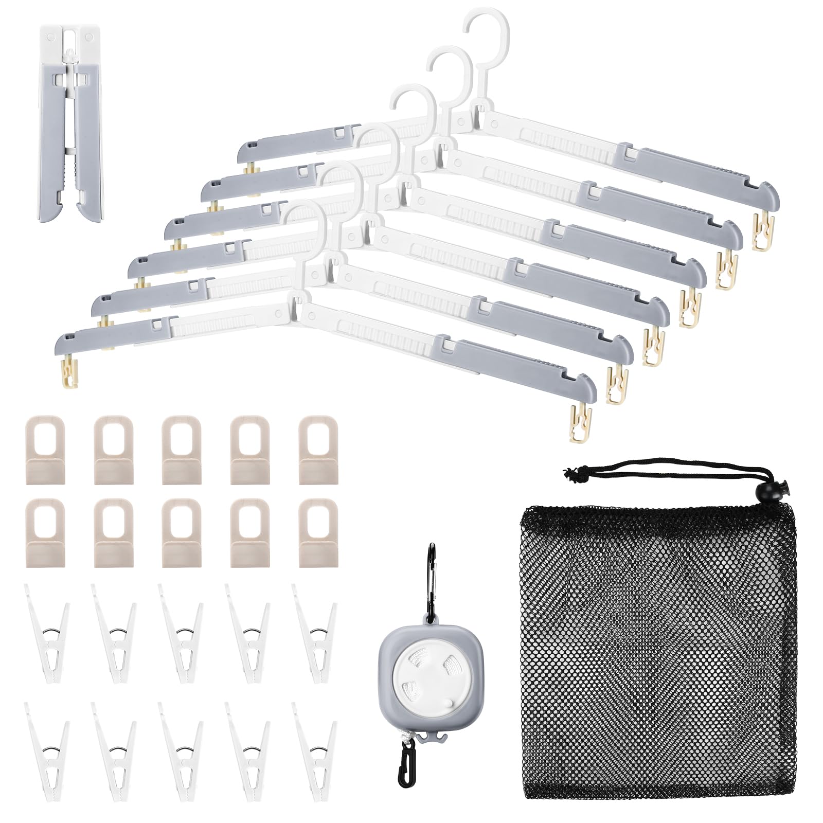 Cintres de voyage avec clips et corde réglable pour séchage nomade