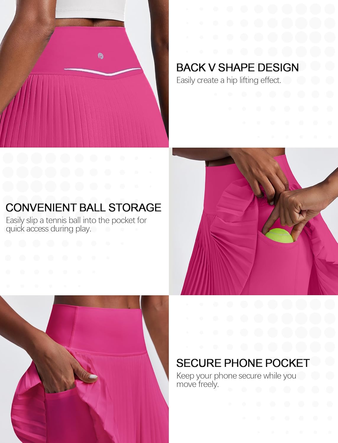 PINSPARK 15" High Waist Pleated Tennis Skirts for Women with Shorts Mini Athletic Workout Golf Skort Skirts with Pockets - Image 5