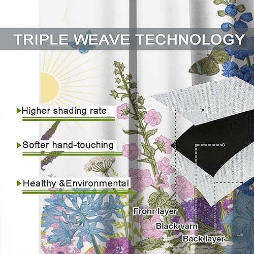 Miniatura 397 de Retro 70s Floral Blackout Window Curtains, Watercolor Flower Plant Rustic Modern Style Pattern Window Drapes, for Bedroom Living Room 42x45in 2