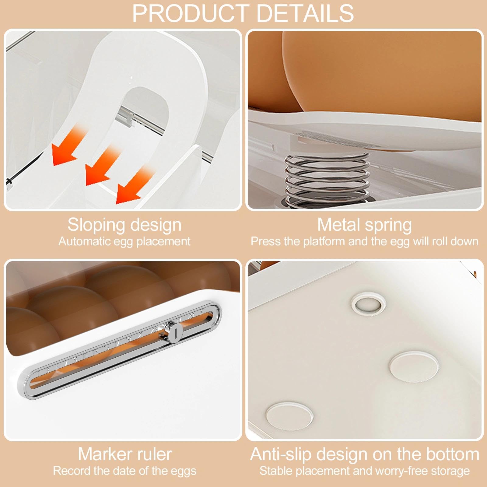 2 Niveaux Rangement Oeuf, Distributeur Oeuf Peu Encombrant, Boite a Oeufs en Plastique à Roulement Automatique, Distributeur Automatique d'Œufs(Capacité 28 Œufs, Blanc)