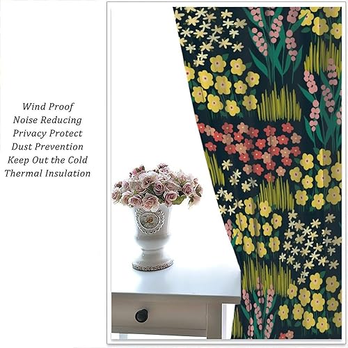 Miniatura 22 de Retro 70s Floral Blackout Window Curtains, Watercolor Flower Plant Rustic Modern Style Pattern Window Drapes, for Bedroom Living Room 42x45in 2