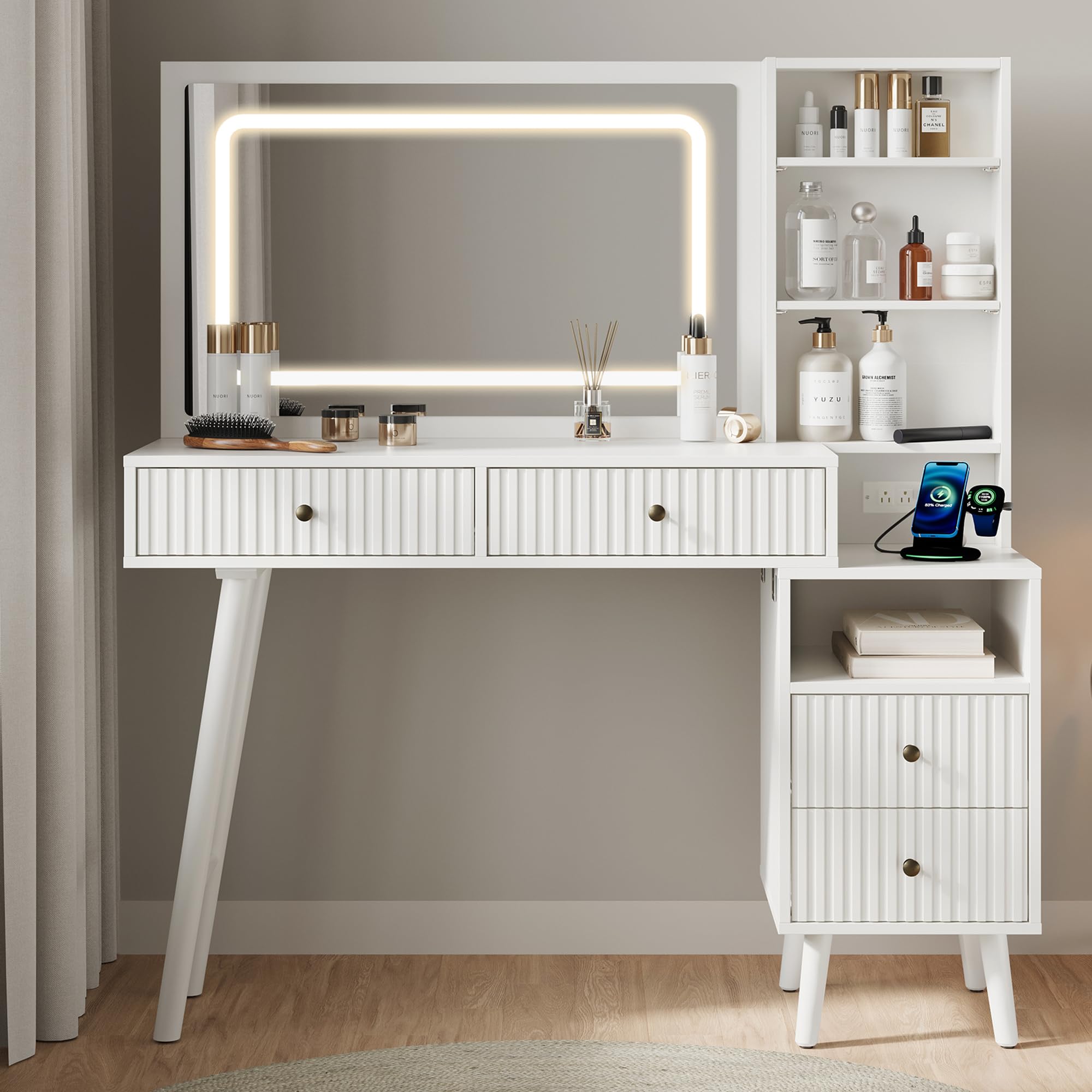 Fluted Makeup Vanity Desk with 36
