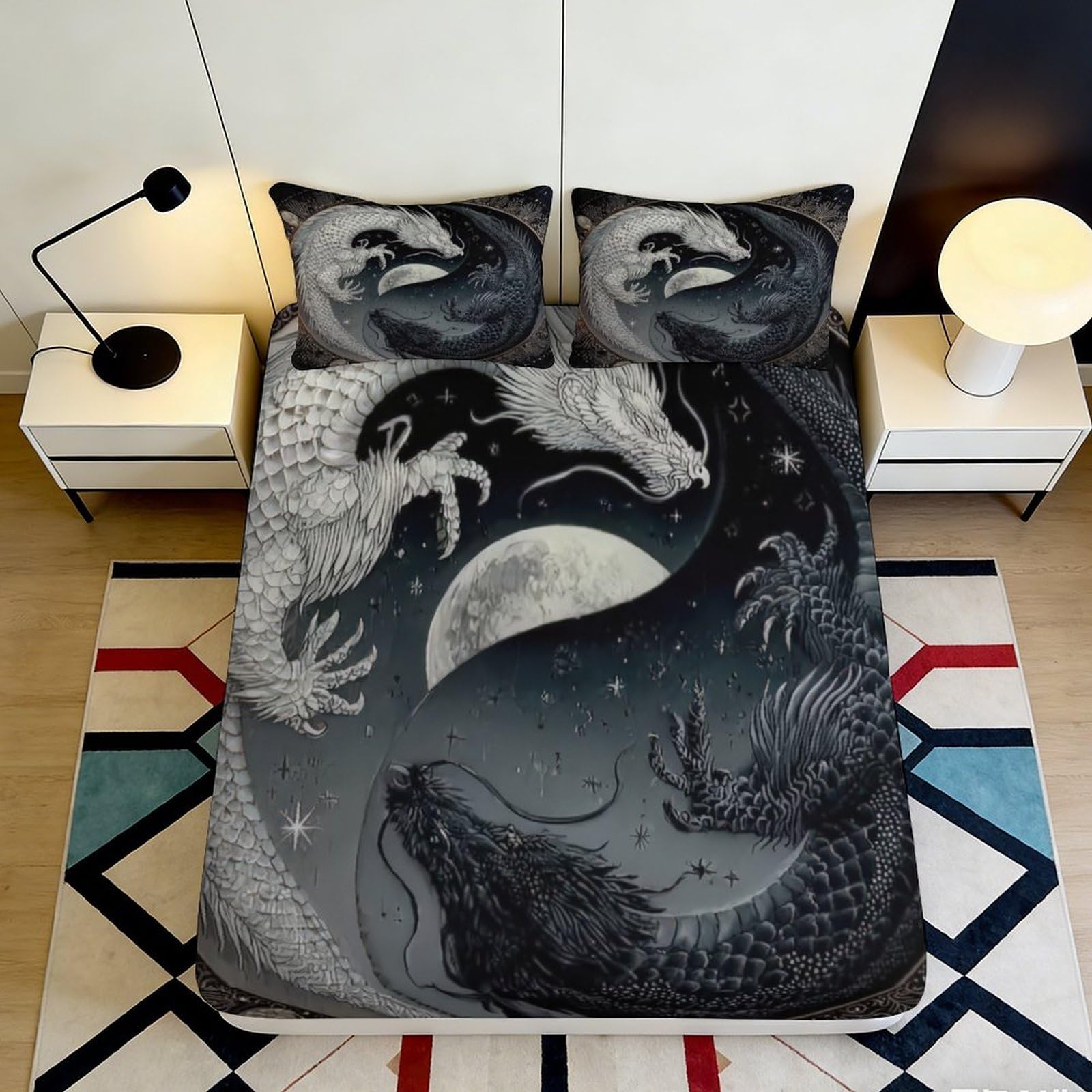 Jqzkxnhpbr Style-5 3D Printed Moon Wolf Fitted Sheet Microfiber Soft Breathable Night Sky Bed Cover For Bedroom Dorm Decor 90X200x25cm