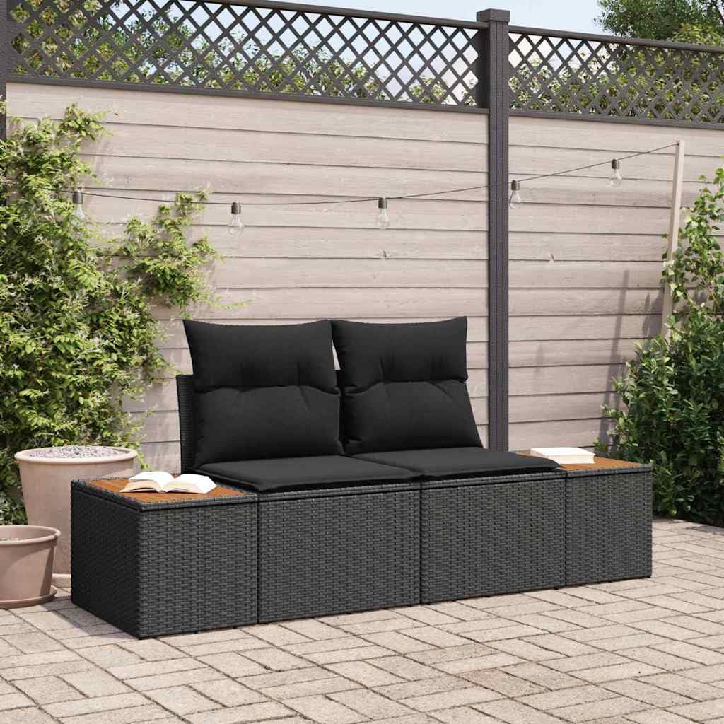 Sofa ogrodowa, czarna, 184 x 62 x 85 cm, polirattanowa sofa outdoorowa ze stalową ramą, 2-osobowy mebel wypoczynkowy do ogrodu, na taras, balkon, odporna na warunki atmosferyczne