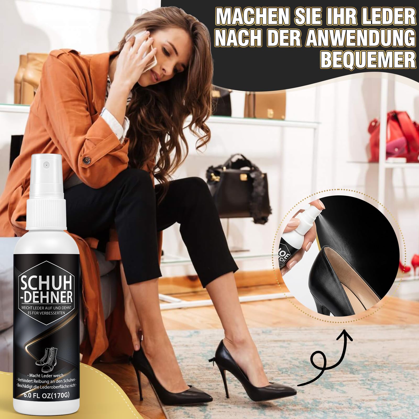 Nozerix Dehnungsspray Schuhe, Potent Schuhdehner Spray, Lederdehnungsspray, Lederdehner Spray für Schuhe, Transparent und Effektiv – Schuhe Weiten, Lindert Druckstellen und Verhindert Blasen (6 FL OZ) Fashion